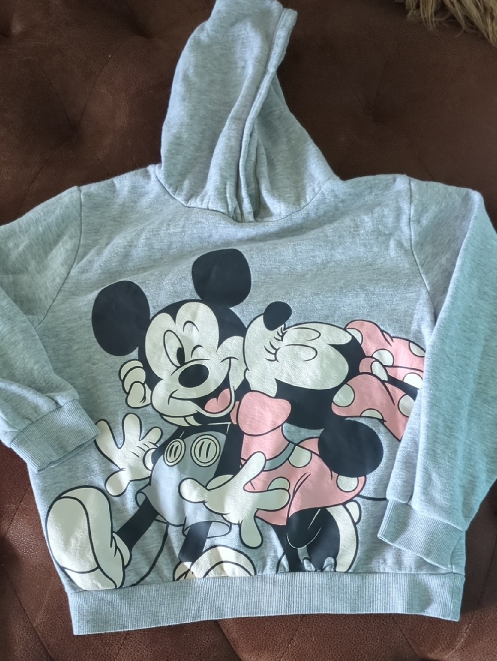 H&M Light Gray Kids Hoodie with Pink & Black Mickey Print